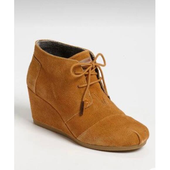 TOMS Desert Wedge Chestnut Suede Tan Booties Size 10 - Picture 1 of 7